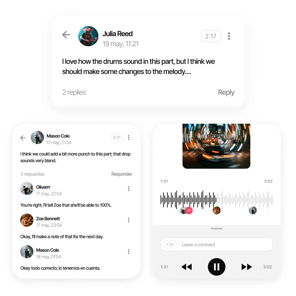 Timestamped comment system on audio shared with the band