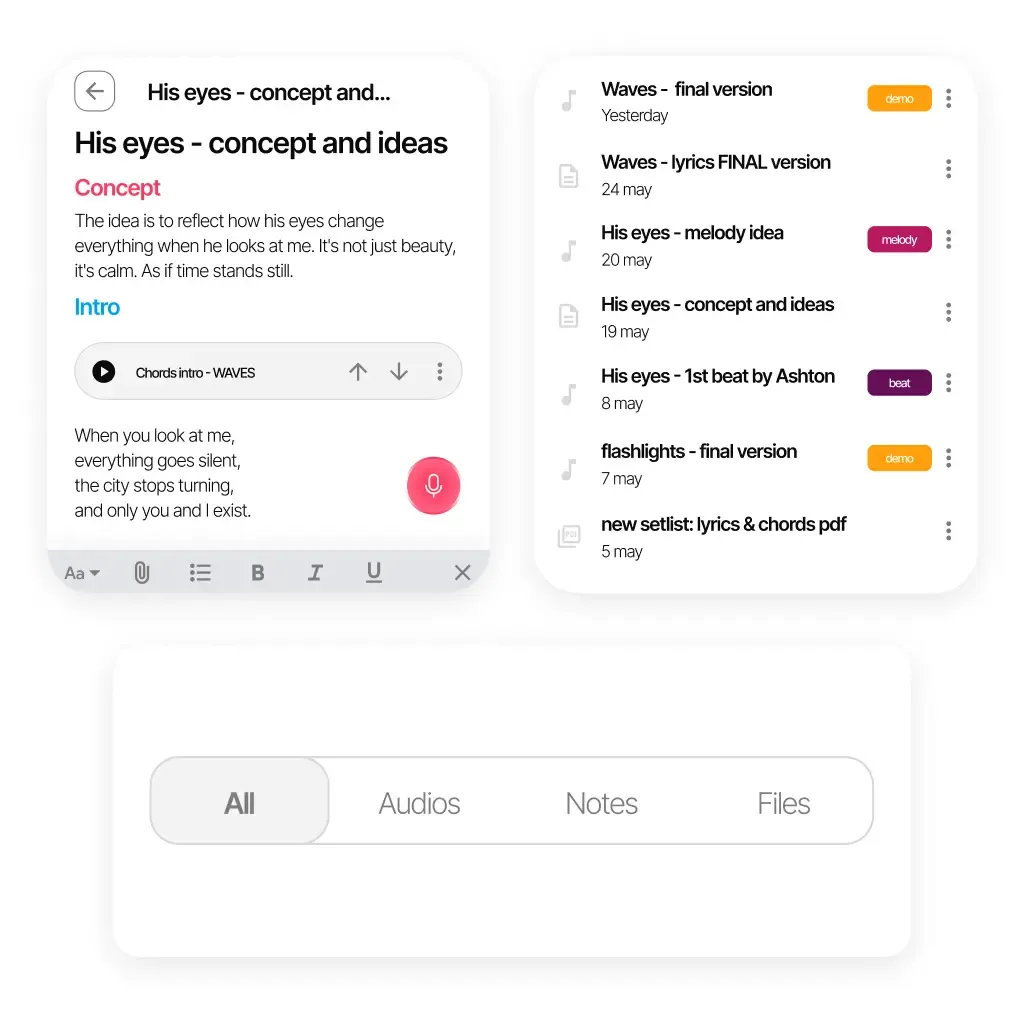Add lyric notes and tagged audio files in Zoundroom