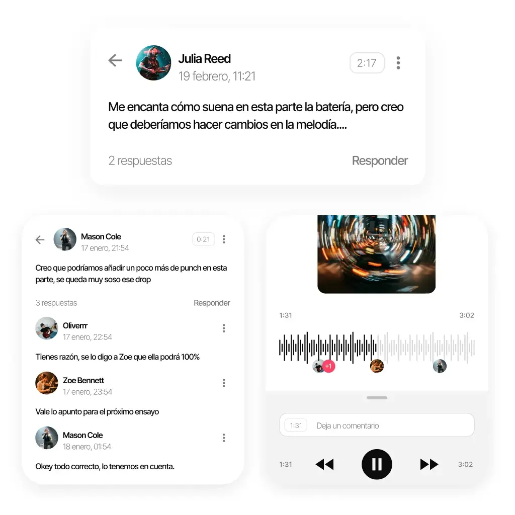Sistema de comentarios con marca de tiempo en audios compartidos con el grupo