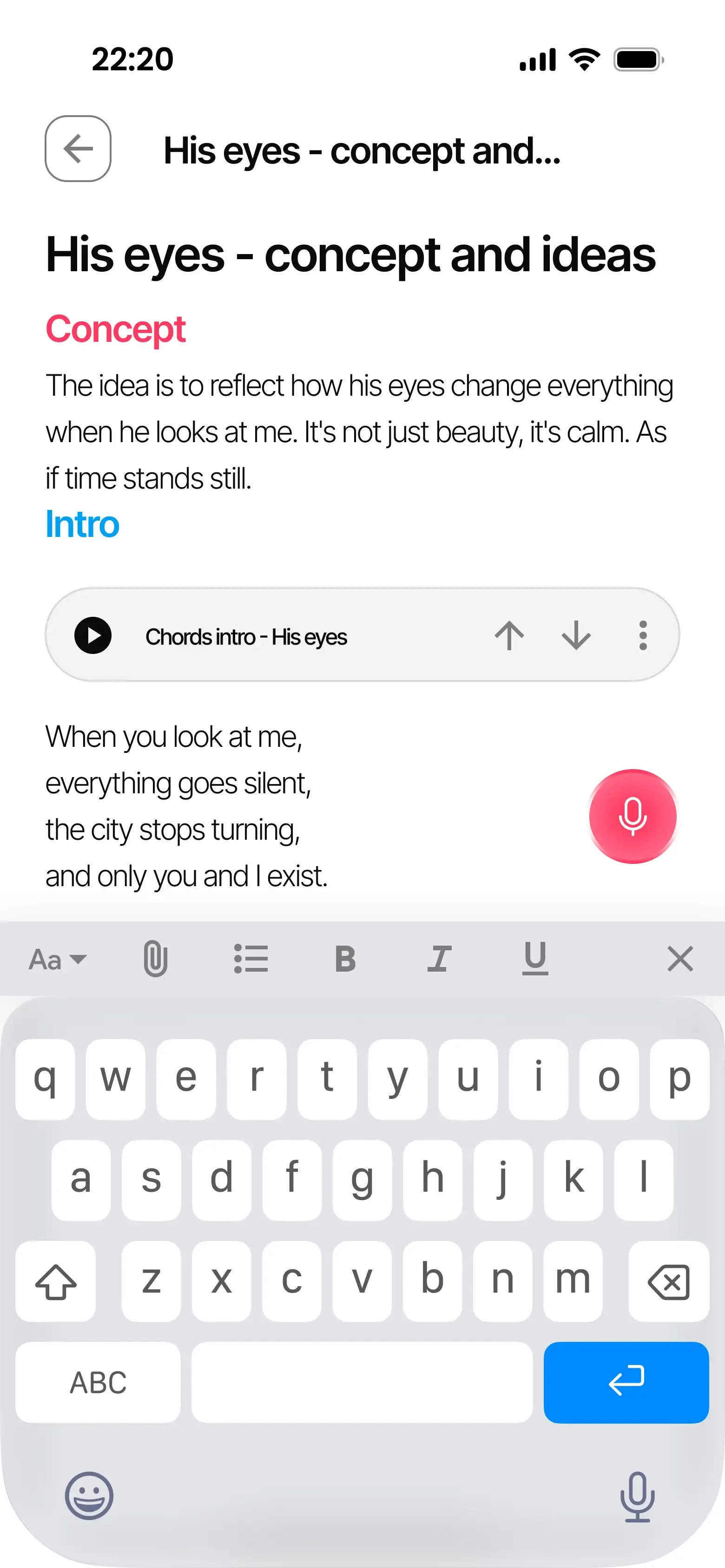 Note screen with built-in recorder